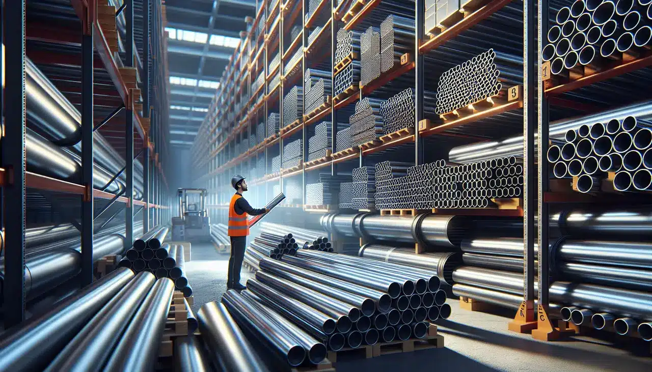 Steel pipes and tubes inspected in a warehouse